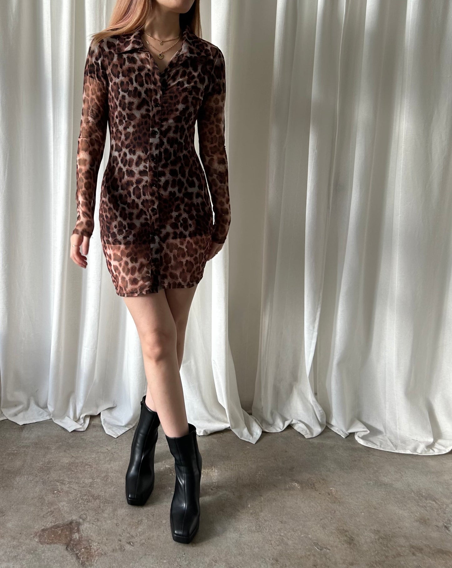 Superdown Mesh Leopard Print Dress - Brown/Black
