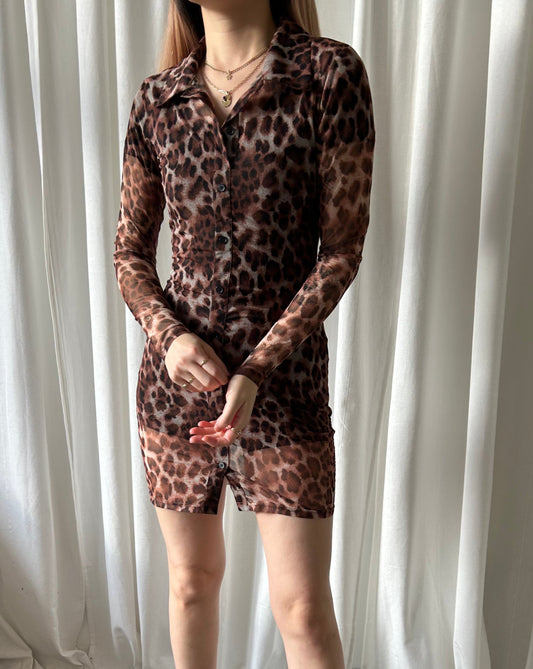 Superdown Mesh Leopard Print Dress - Brown/Black