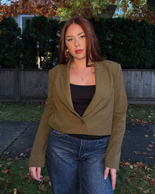 Open Edit Cropped Blazer - Green