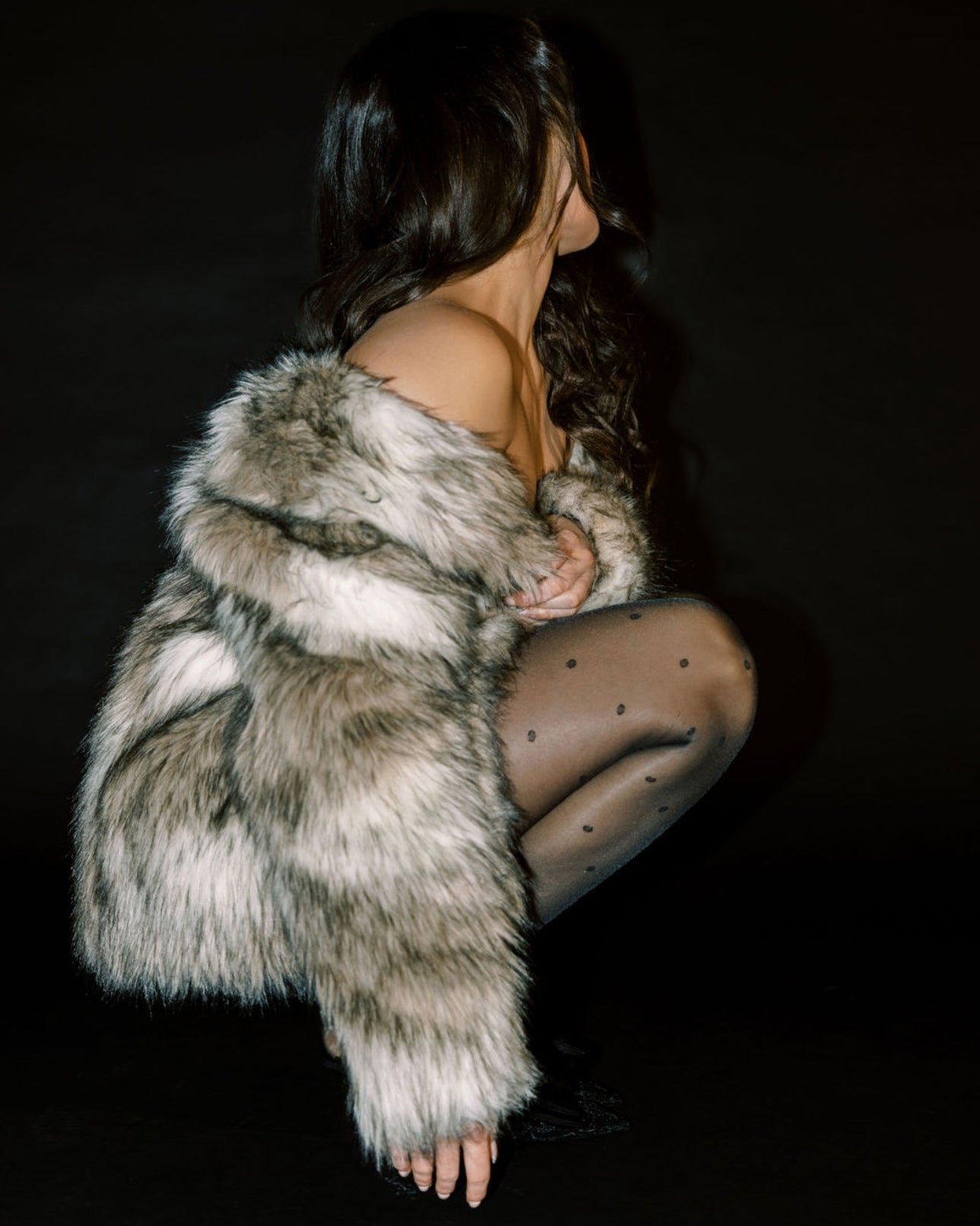 Faux Fur Coat - Brown/Cream