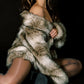 Faux Fur Coat - Brown/Cream