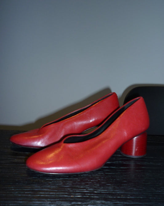 Halmanera Leather Block Heels - Red