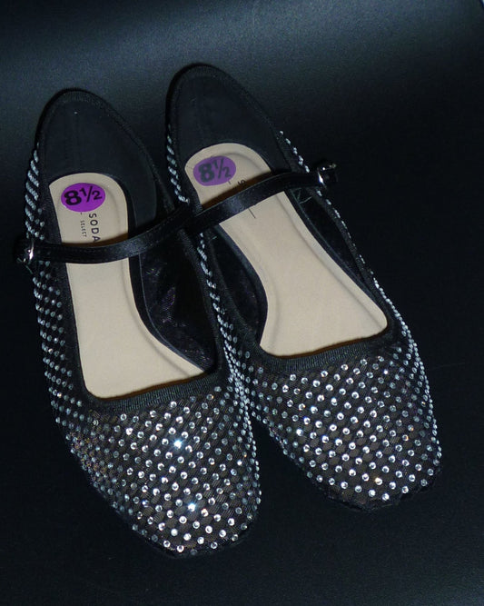 Soda Sparkle Ballet Mesh Flats - Black