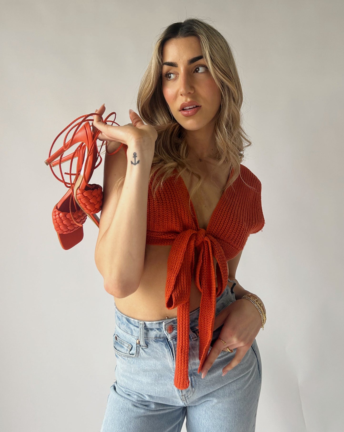 Superdown Knit Crop Top - Orange