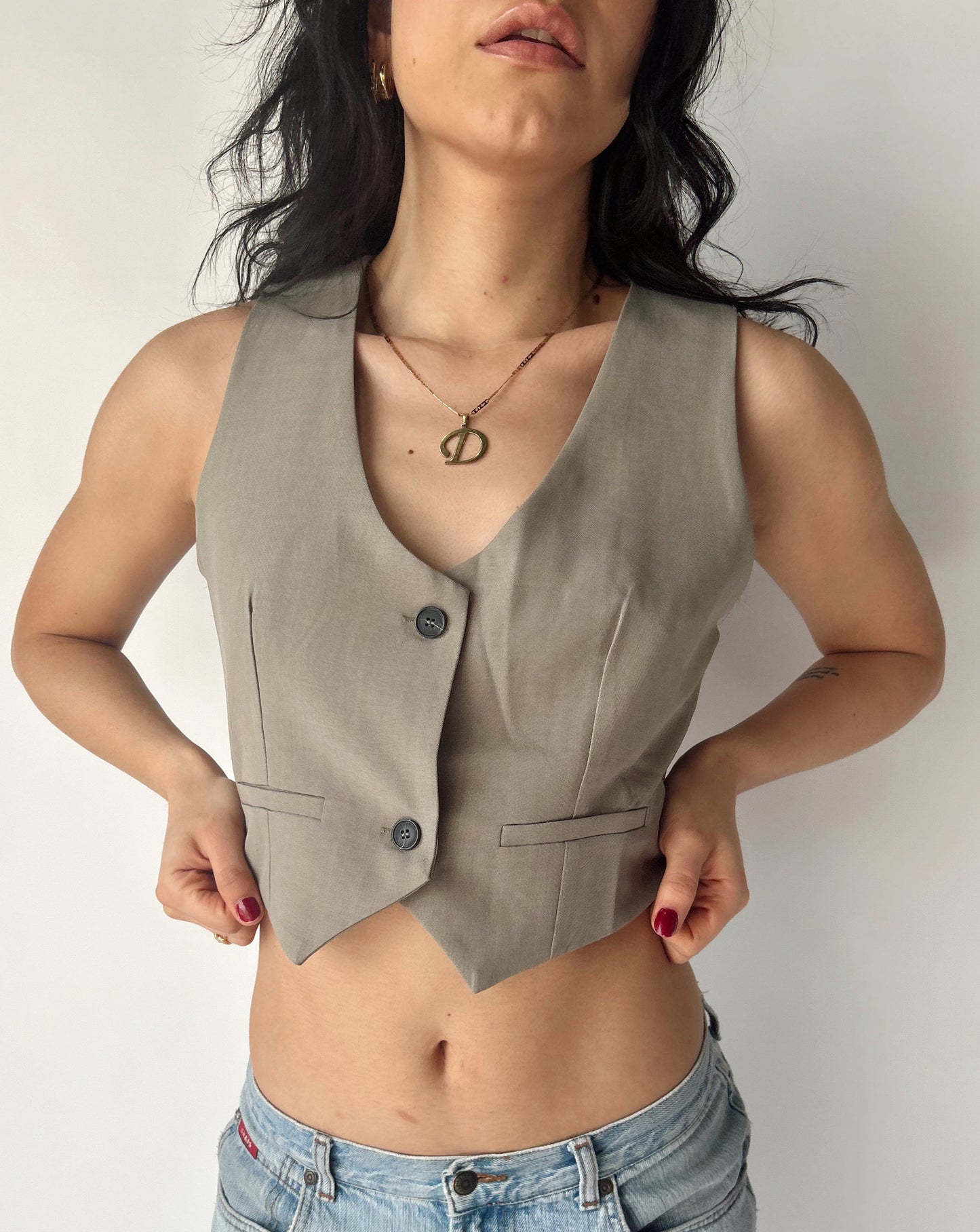 Sans Souci Cropped Button-Up Vest - Green