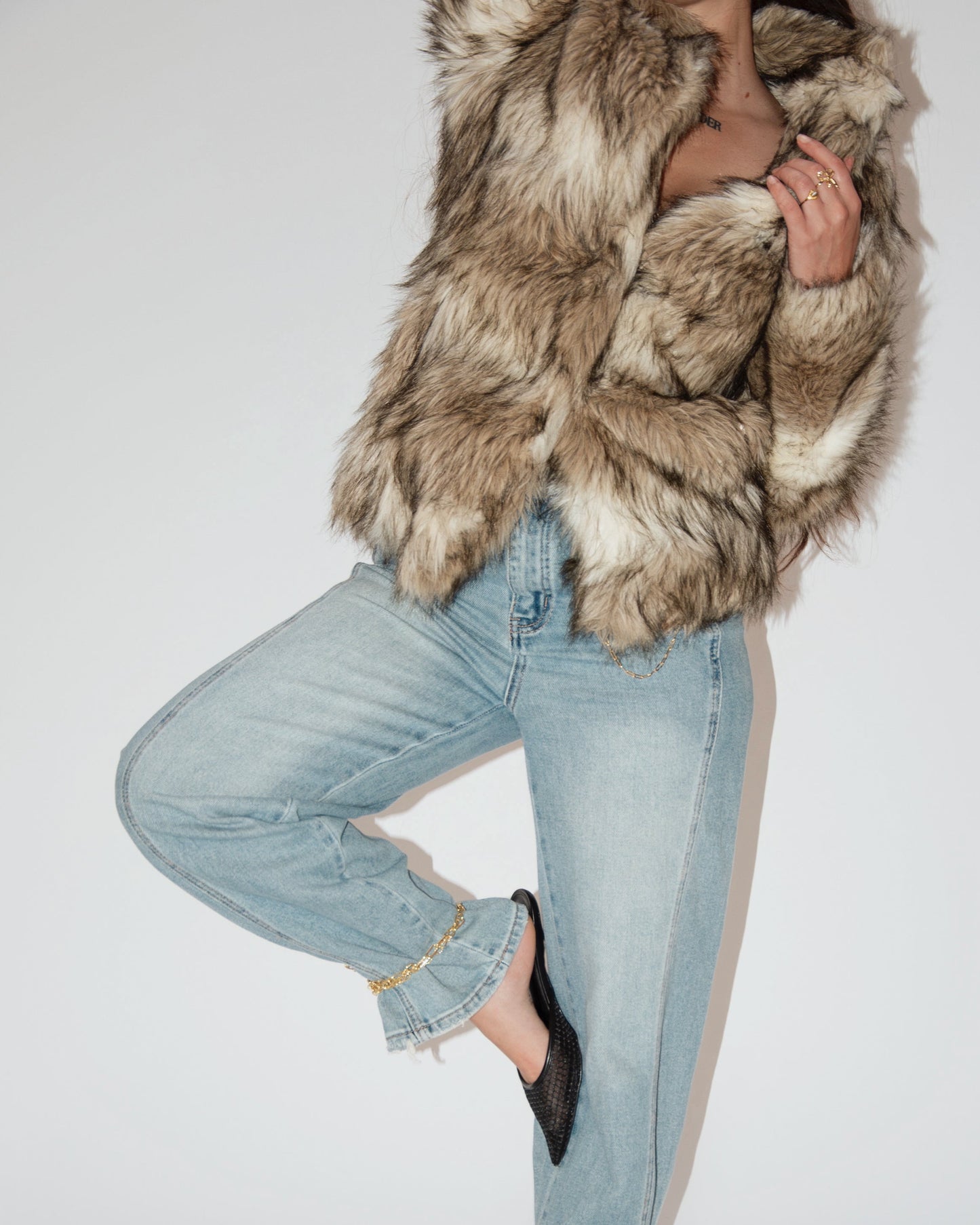 Faux Fur Coat - Brown/Cream