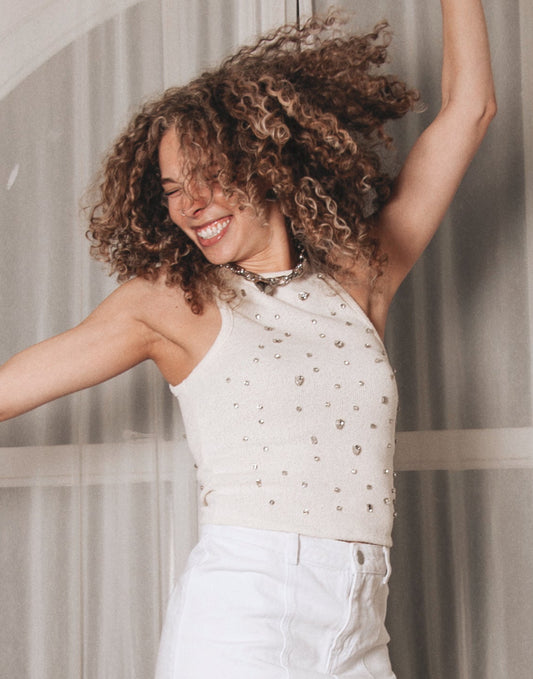 Zara Rhinestone Tank - White