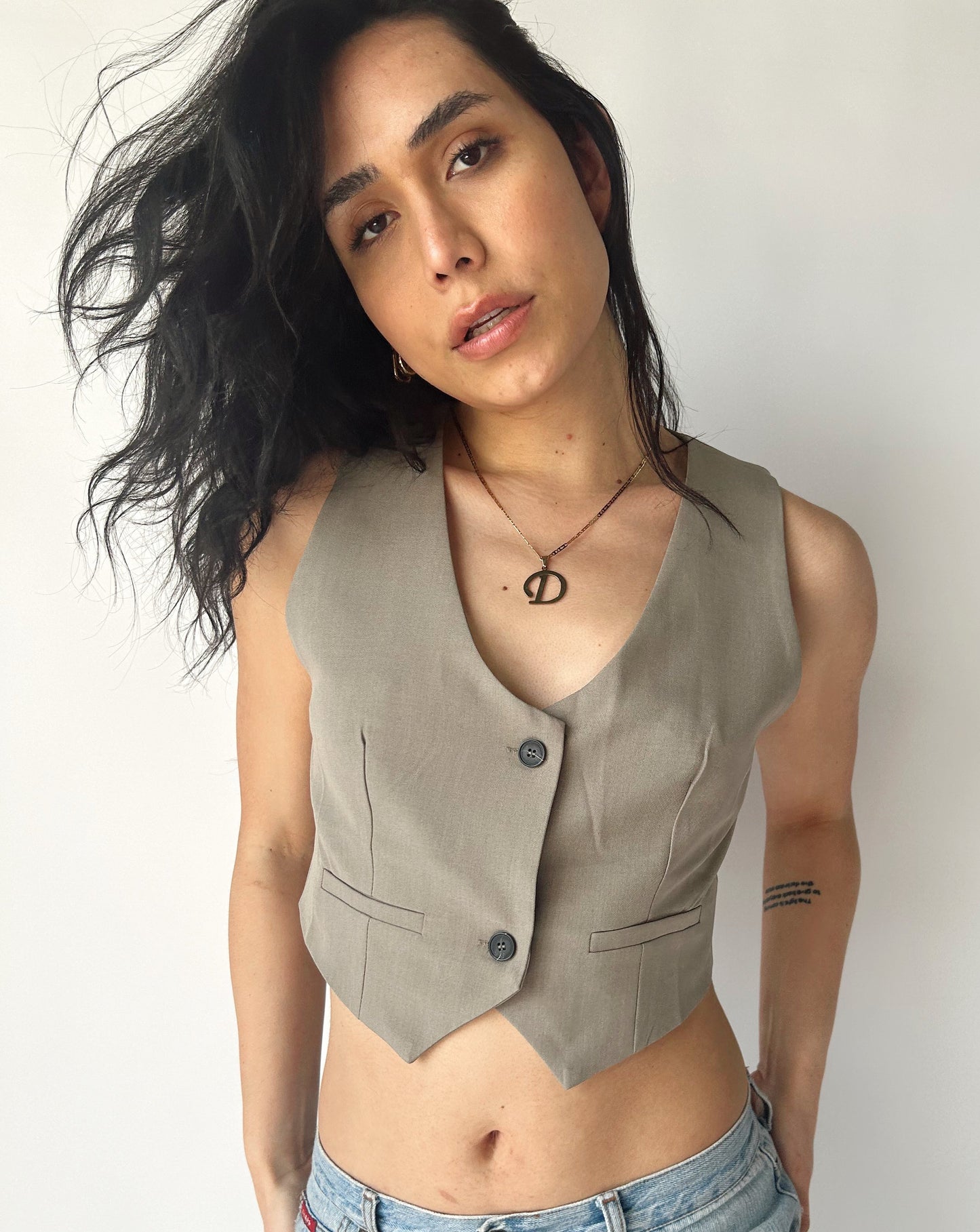 Sans Souci Cropped Button-Up Vest - Green