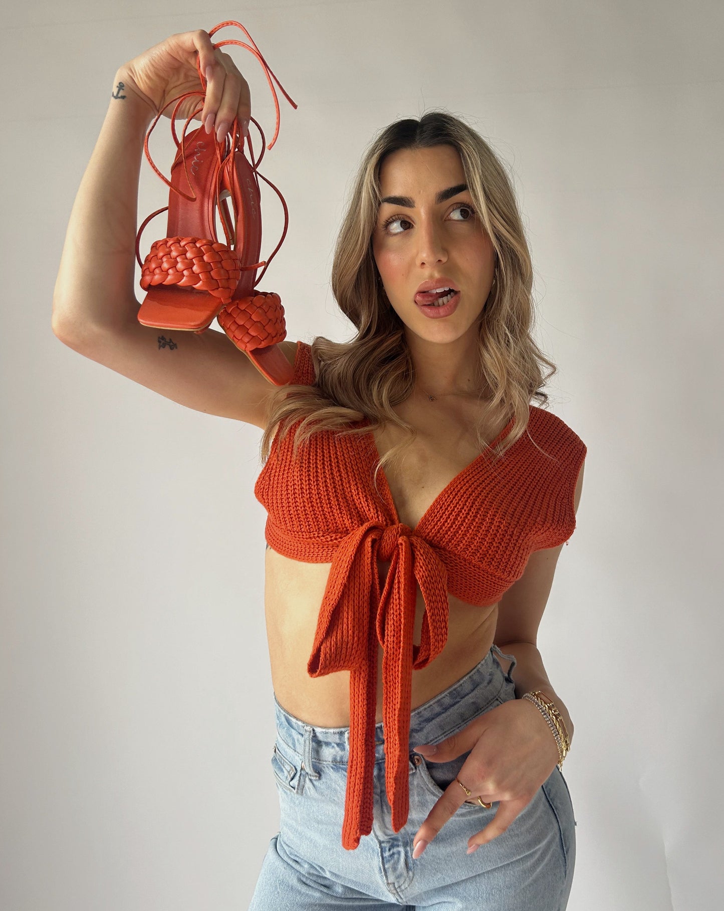 Superdown Knit Crop Top - Orange