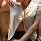 Collared Cropped Button Blouse
