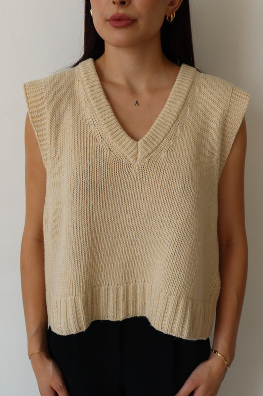 Cream V-Neck Sweater Vest
