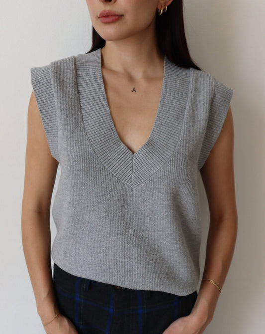 Grey V-Neck Sweater Vest