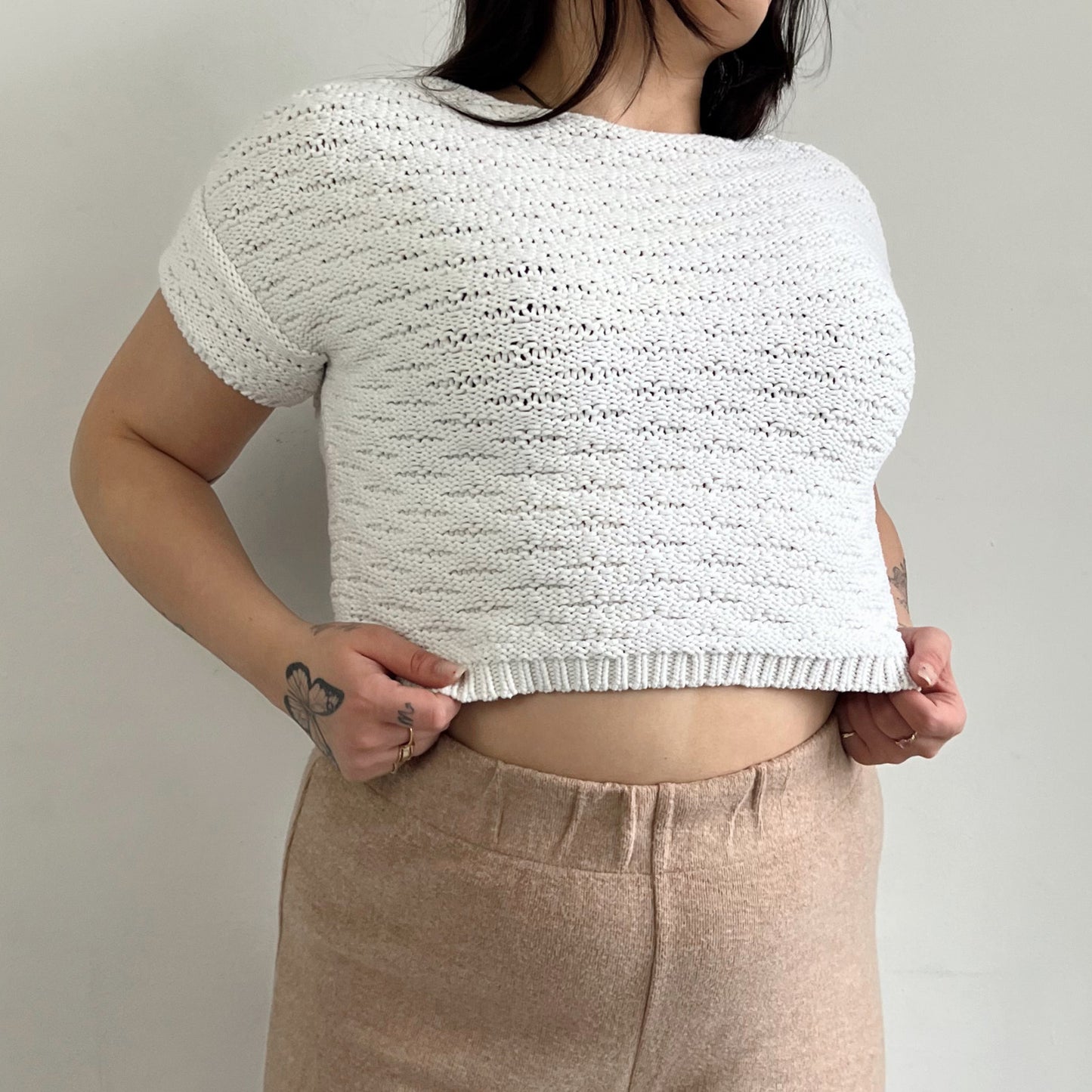 Textured White Knit Crop Top