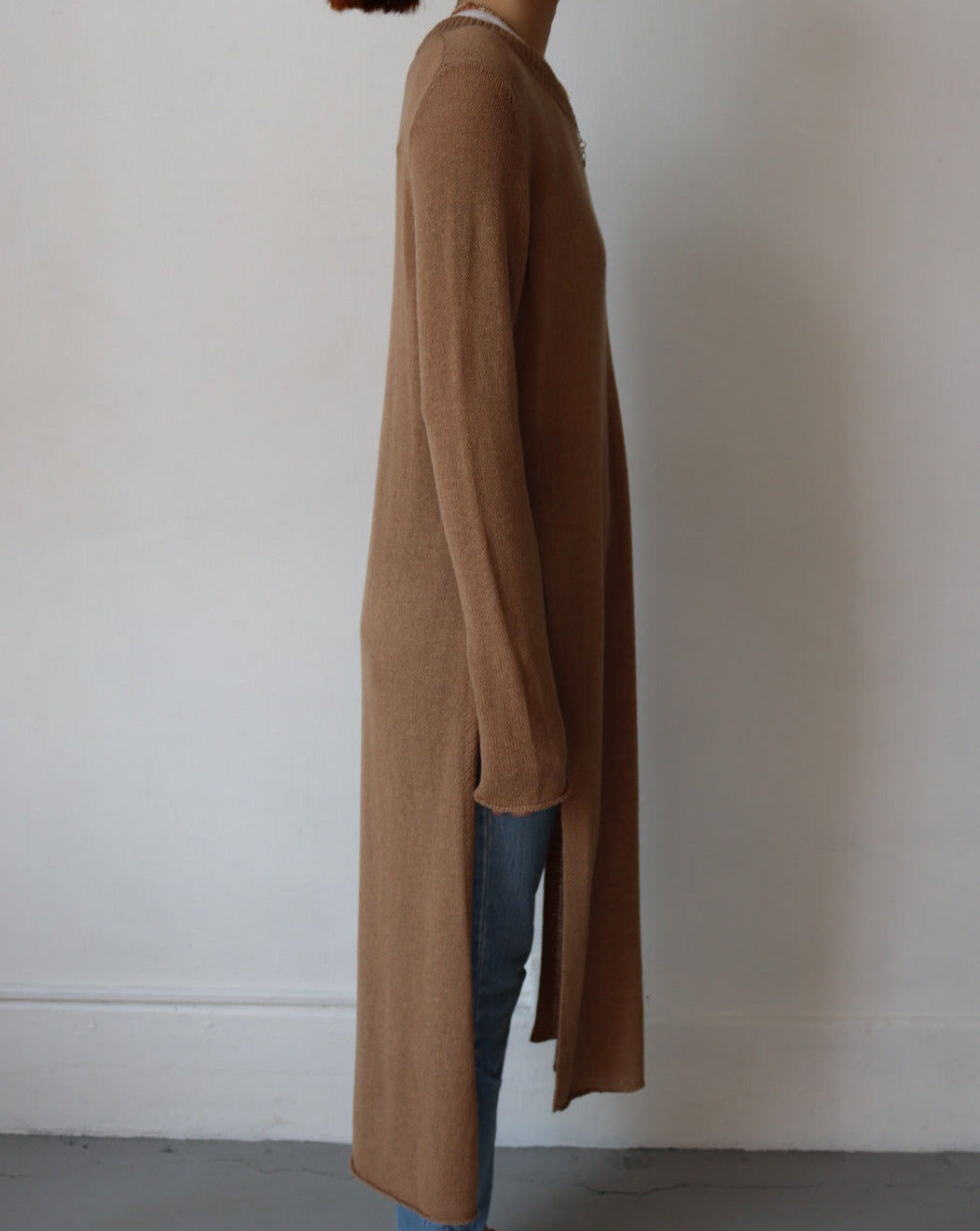 Brown Sheer Long Sleeve Shirt Dress