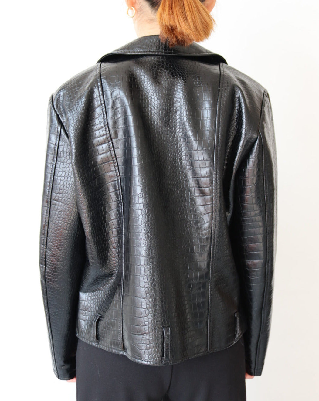 Snake Print Black Leather Jacket