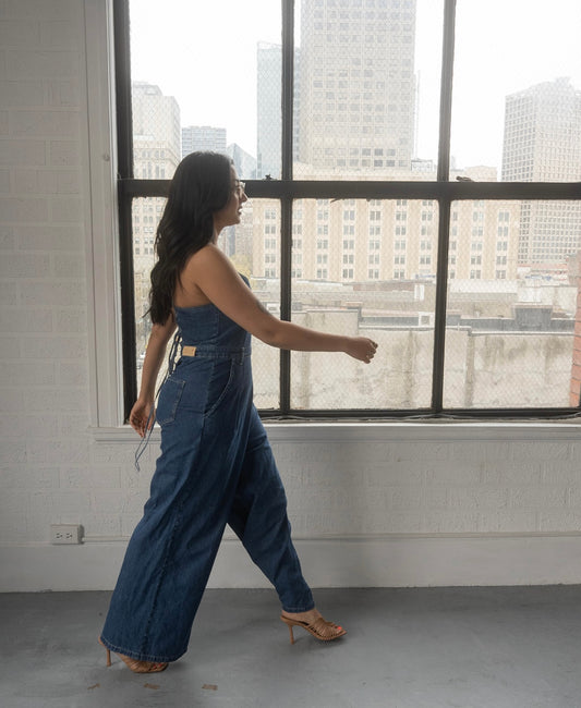 Wide Leg Denim Jumpsuit