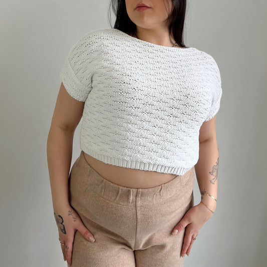 Textured White Knit Crop Top