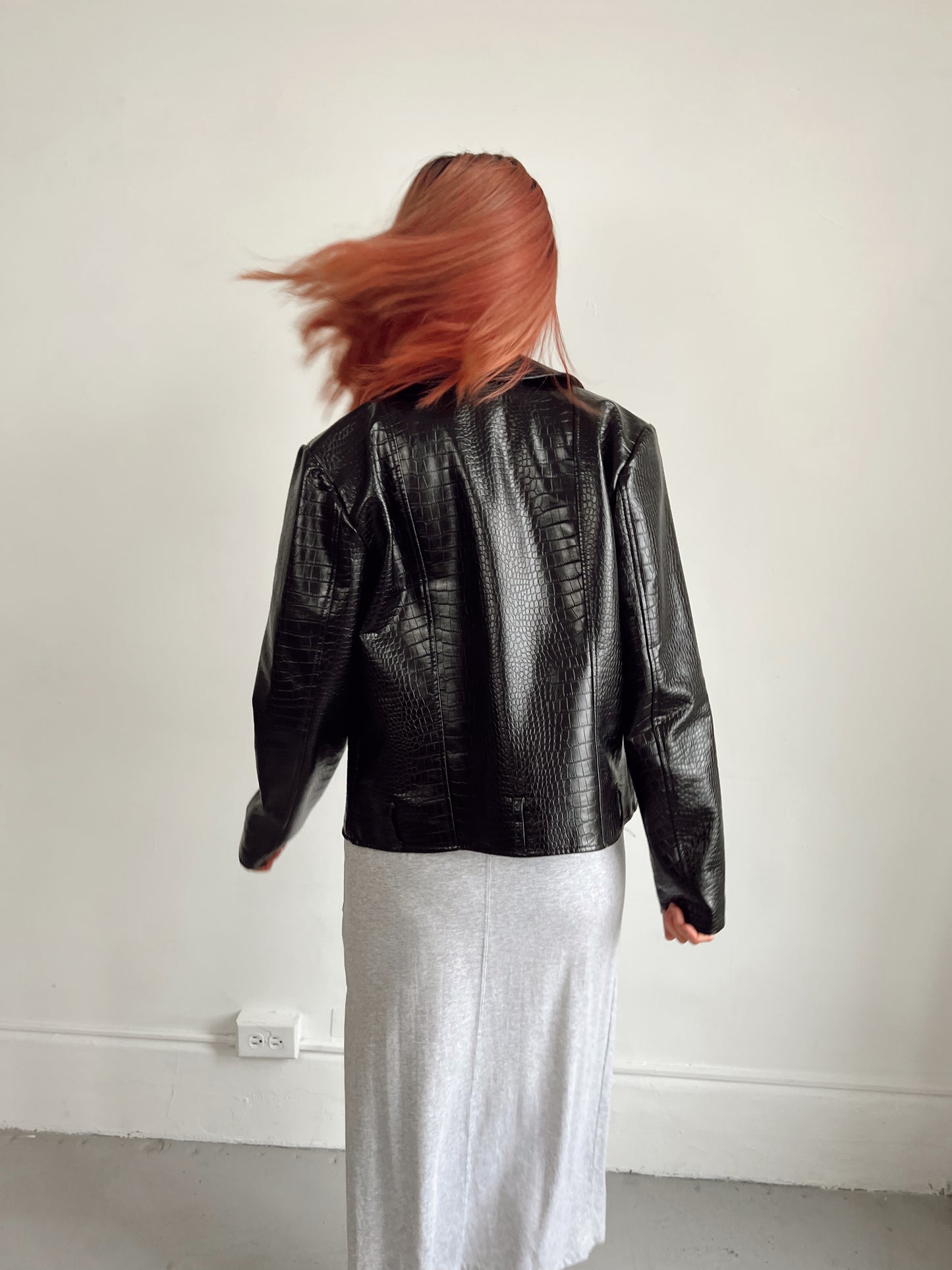 Snake Print Black Leather Jacket