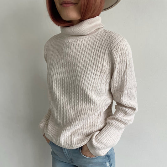 Neutral Turtleneck Knit Sweater