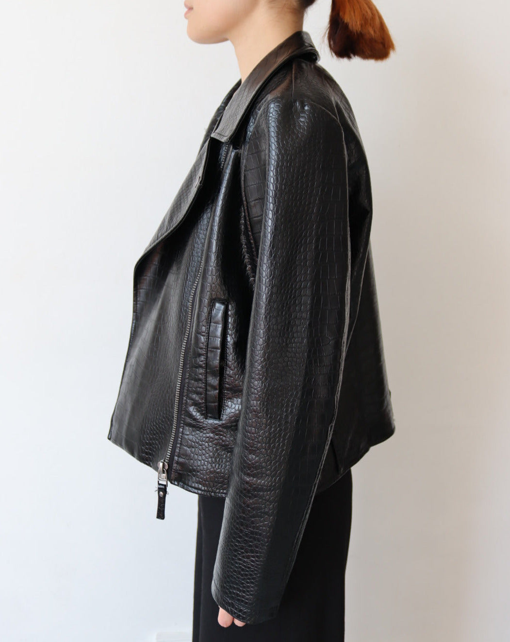 Snake Print Black Leather Jacket
