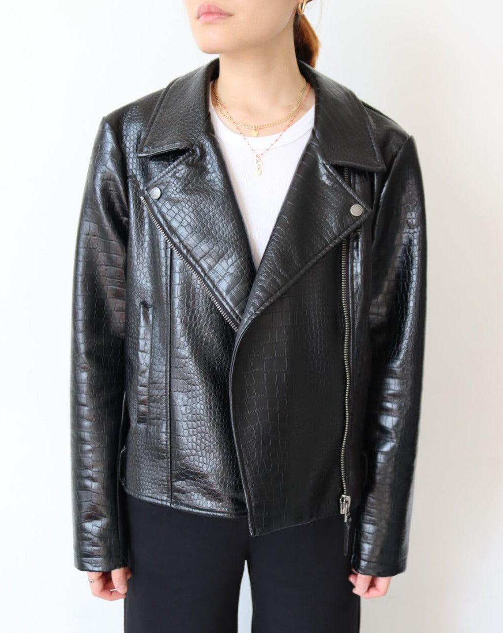 Snake Print Black Leather Jacket