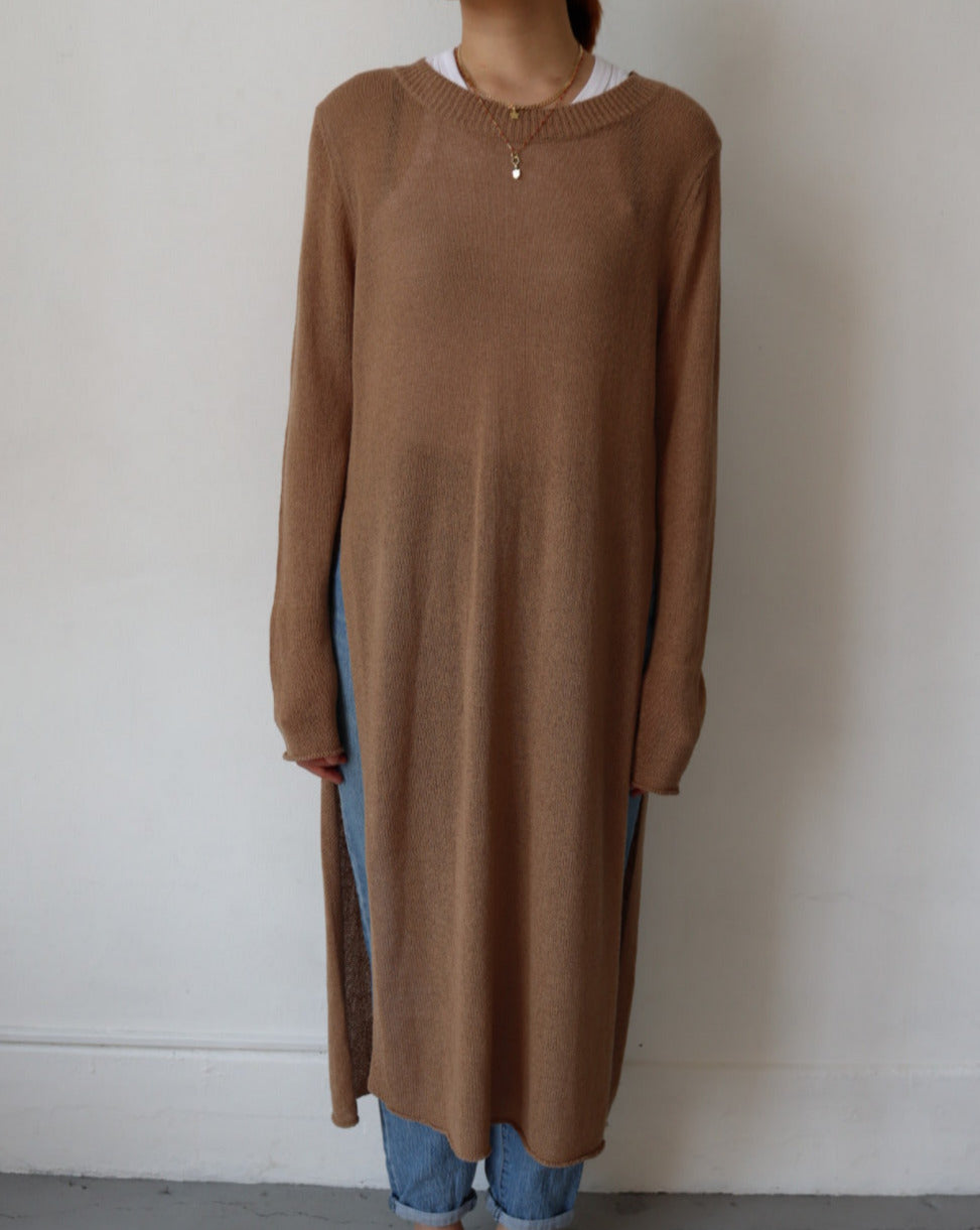 Brown Sheer Long Sleeve Shirt Dress