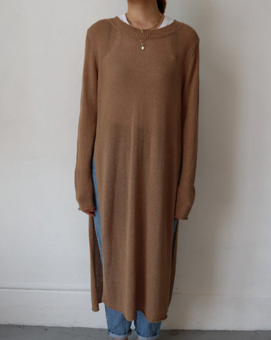 Brown Sheer Long Sleeve Shirt Dress