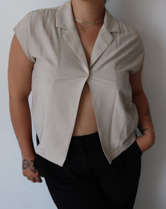 Collared Cropped Button Blouse