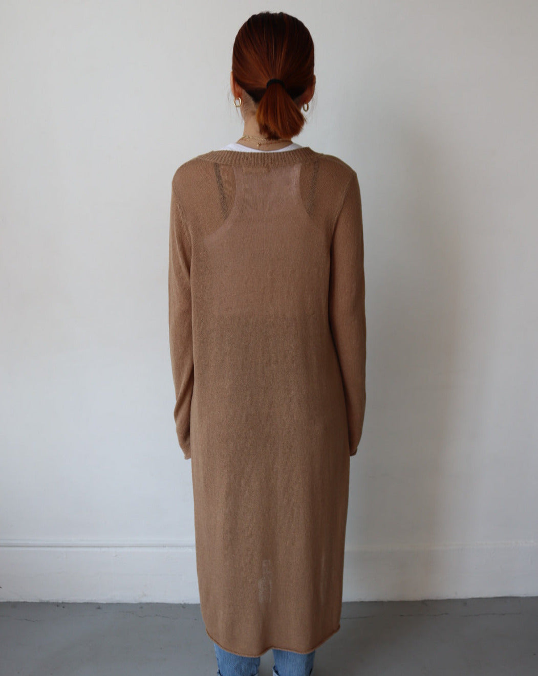 Brown Sheer Long Sleeve Shirt Dress