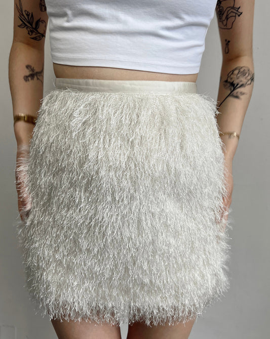 Faux Feather Skirt - White